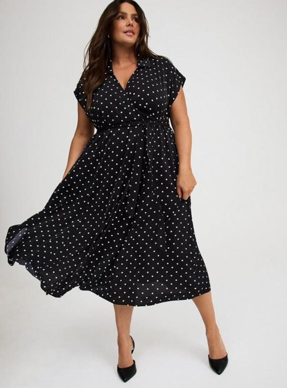 TORRID Black White Polka Dot Collared Wrap Midi Dress Pockets Plus Size 4X 4